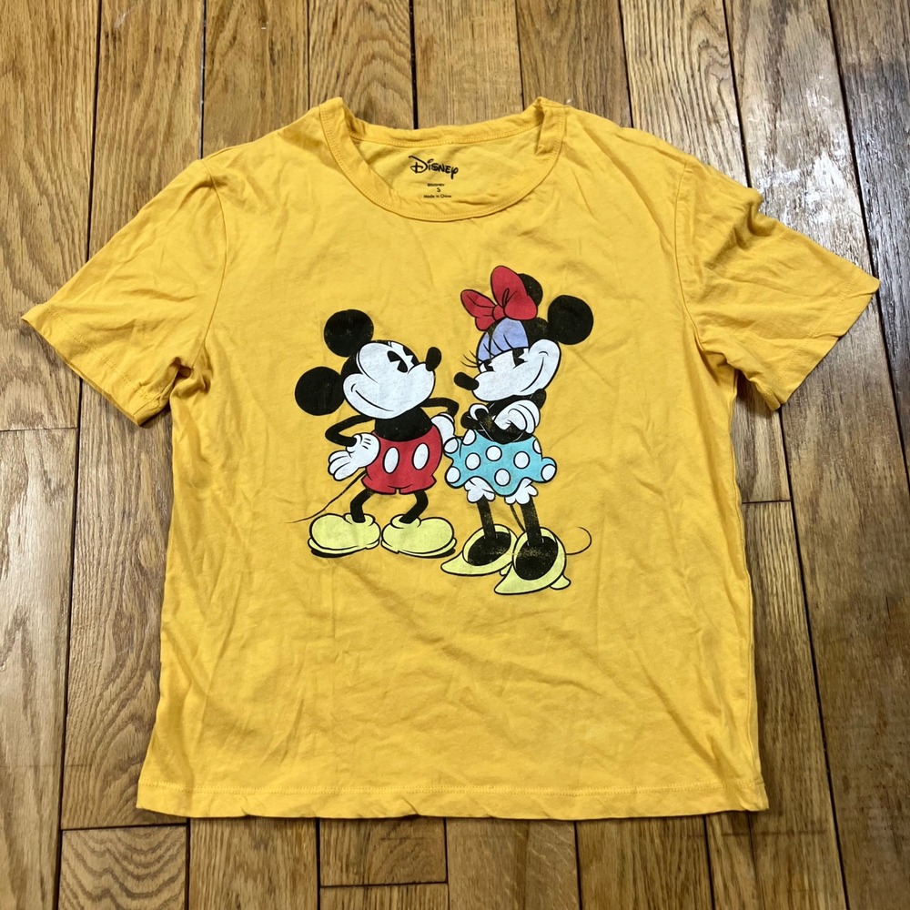 Disney Mickey Mouse Minnie Mouse Yellow Graphic Tee T Shirt Size S - Picture 1 of 3